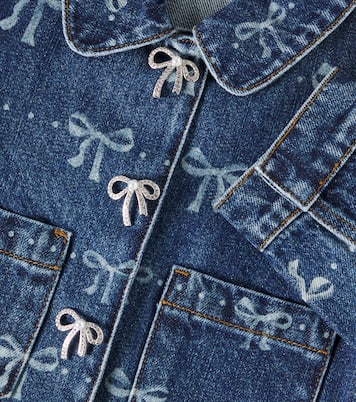 Bow embellished printed denim jacket | Self-Portrait Kids