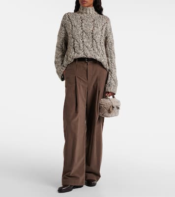 Pleated high-rise cotton wide-leg pants | Brunello Cucinelli