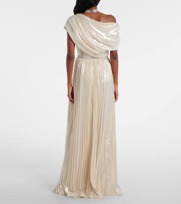 Asymmetric draped silk-blend chiffon maxi dress | Self-Portrait