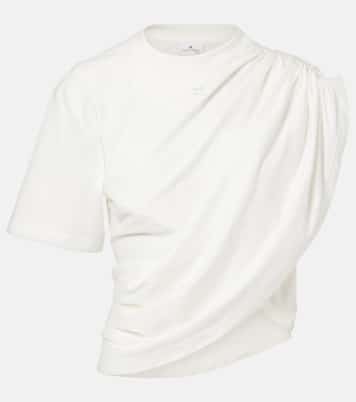 Ruched asymmetric cotton jersey T-shirt | Courrèges