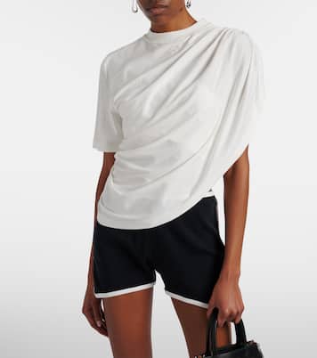 Ruched asymmetric cotton jersey T-shirt | Courrèges