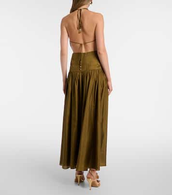 Indra挖剪挂脖真丝加长连衣裙 | Zimmermann