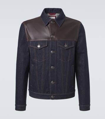 Leather-paneled denim jacket | Brunello Cucinelli