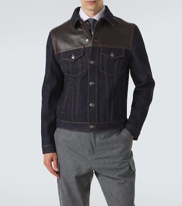 Leather-paneled denim jacket | Brunello Cucinelli