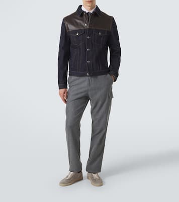 Leather-paneled denim jacket | Brunello Cucinelli