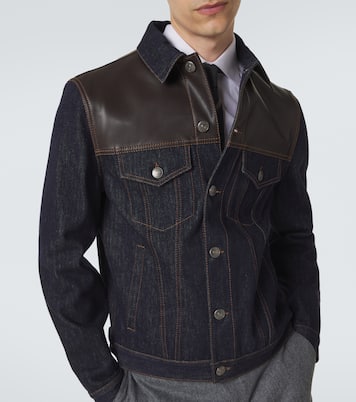 Leather-paneled denim jacket | Brunello Cucinelli