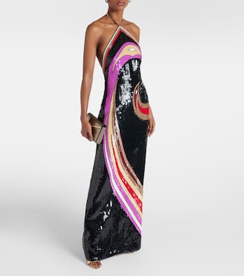 Sequined printed halterneck gown | Pucci