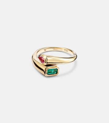 Bague Bypass en or 18 ct, émeraudes et saphirs | Shay Jewelry