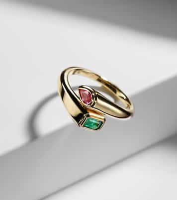Bague Bypass en or 18 ct, émeraudes et saphirs | Shay Jewelry