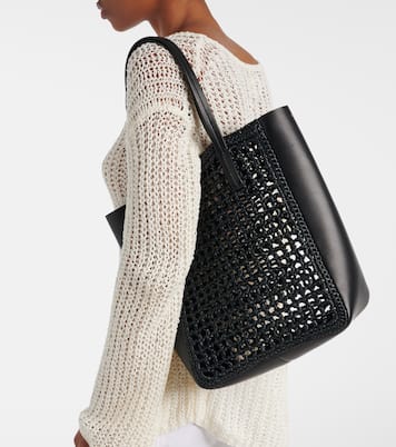 Zoe Small leather-trimmed raffia tote bag | Khaite