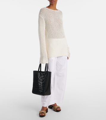 Zoe Small leather-trimmed raffia tote bag | Khaite