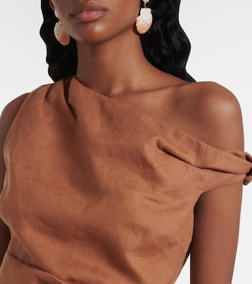 Asymmetric draped linen top | SIR