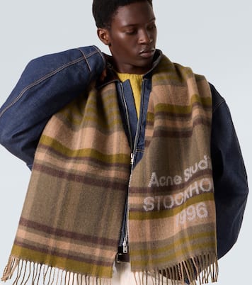 Écharpe en laine à carreaux et logo | Acne Studios