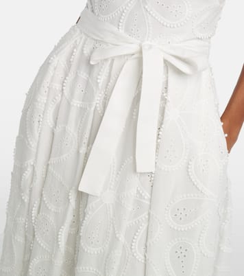 Embroidered belted cotton-blend midi dress | Elie Saab