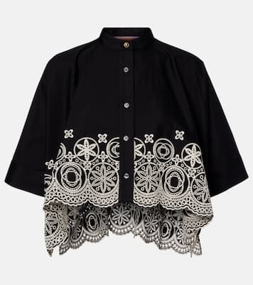 Foulard embroidered cropped cotton shirt | La DoubleJ