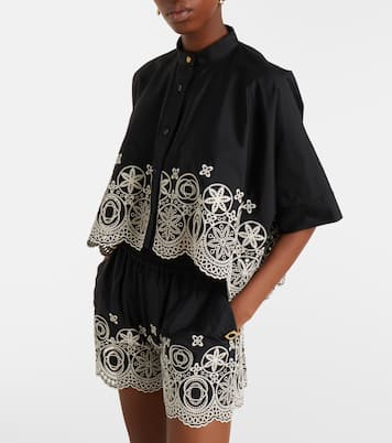 Foulard embroidered cropped cotton shirt | La DoubleJ