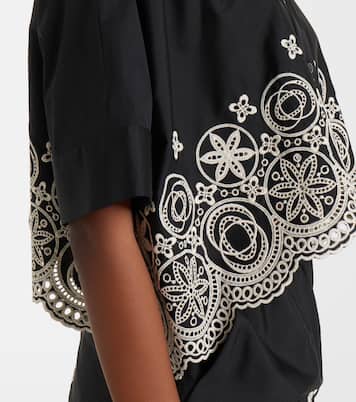 Foulard embroidered cropped cotton shirt | La DoubleJ