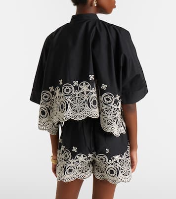 Foulard embroidered cropped cotton shirt | La DoubleJ