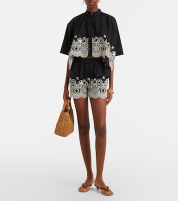 Foulard embroidered cropped cotton shirt | La DoubleJ