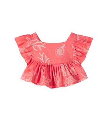 Cycas printed ruffled cotton top | Poupette St Barth Kids