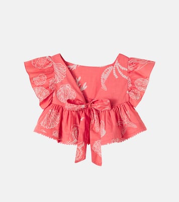 Cycas printed ruffled cotton top | Poupette St Barth Kids