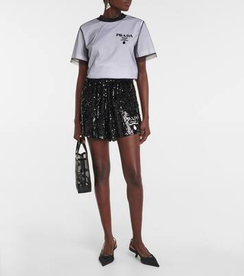 Short à taille haute en soie à sequins | Prada