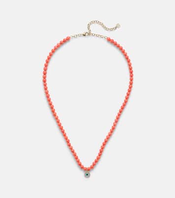 Evil Eye 14kt gold and coral beaded necklace with diamonds | Sydney Evan