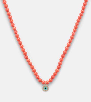 Evil Eye 14kt gold and coral beaded necklace with diamonds | Sydney Evan