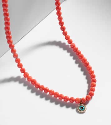 Evil Eye 14kt gold and coral beaded necklace with diamonds | Sydney Evan