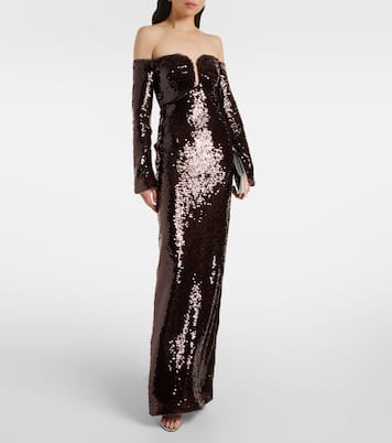 Off-Shoulder-Robe mit Pailletten | Self-Portrait