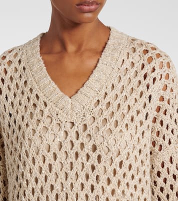 Sequined silk and linen-blend sweater | Brunello Cucinelli
