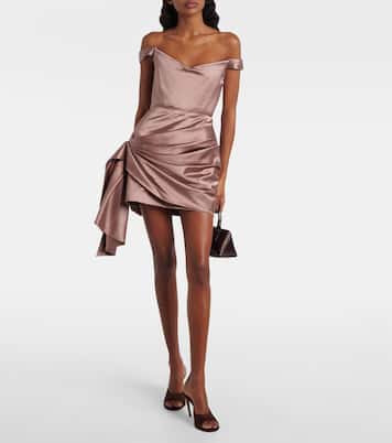 Off-shoulder cotton and silk satin minidress | Alex Perry