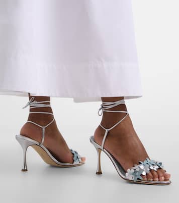 Anista floral-appliqué leather sandals | Manolo Blahnik