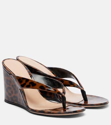 Leopard-print leather wedge thong sandals | Gianvito Rossi