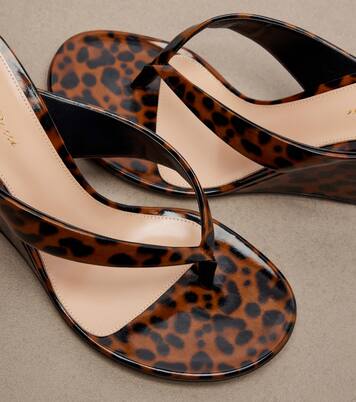 Leopard-print leather wedge thong sandals | Gianvito Rossi