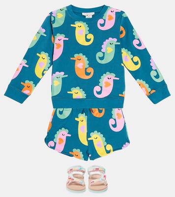 طقم سويت شيرت وشورت من قطن فليس بطبعات | Stella McCartney Kids