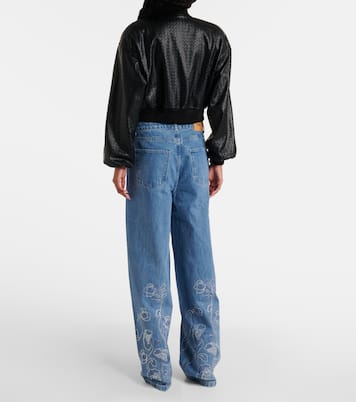 Cropped-Bomberjacke aus Lederimitat | Rotate