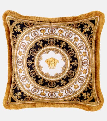 Fringed silk and cotton cushion | Versace Home