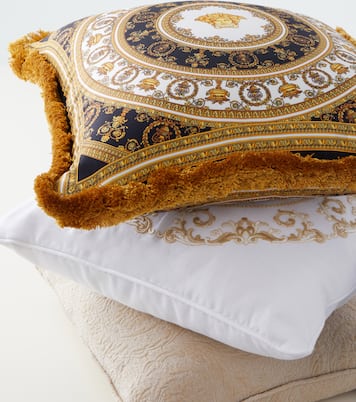 Fringed silk and cotton cushion | Versace Home