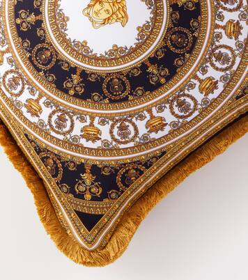 Fringed silk and cotton cushion | Versace Home