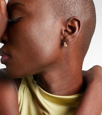 Second Hole Freddy 14kt gold huggie earrings with diamonds | Stone and Strand