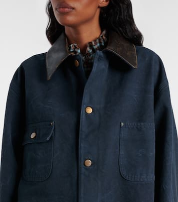 Oversize-Jacke aus Baumwolle mit Leder | Prada