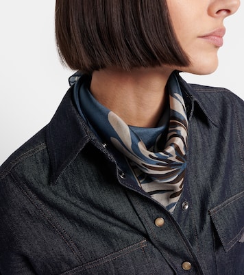 Foulard en sergé de soie à fleurs | Brunello Cucinelli