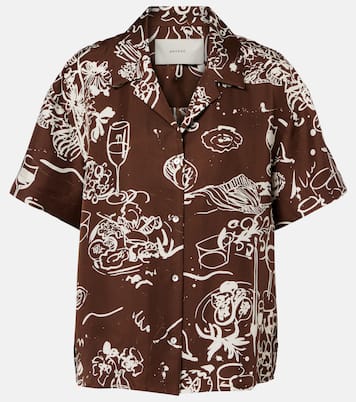 Prague printed silk twill bowling shirt | Asceno