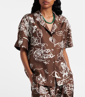 Prague printed silk twill bowling shirt | Asceno