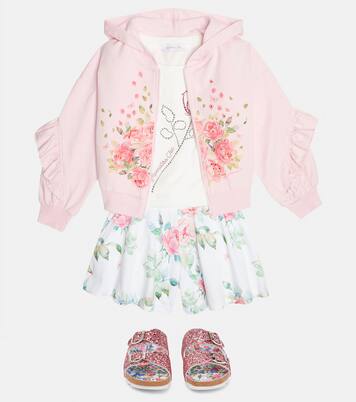 Sweat-shirt à capuche zippé à fleurs | Monnalisa