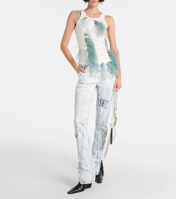 Feather-trimmed cotton-blend tank top | Acne Studios