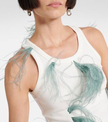 Feather-trimmed cotton-blend tank top | Acne Studios