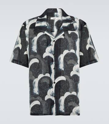 Printed cotton voile bowling shirt | Commas