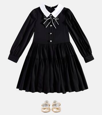 Twill bow-detail embellished dress | Monnalisa